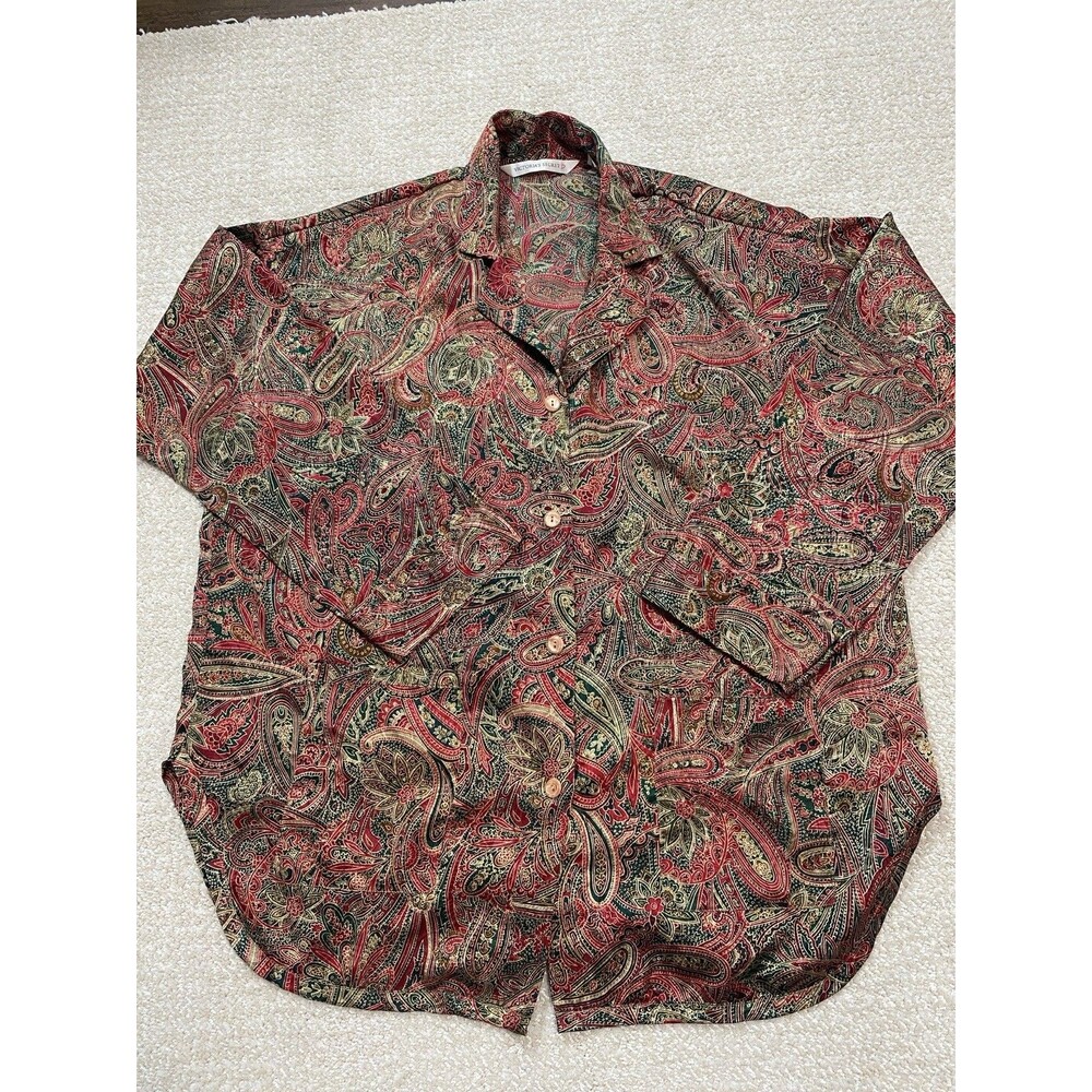 Victoria's Secret Vintage 90's Red Green Gold Paisley Night Shirt Size M - Picture 8 of 13